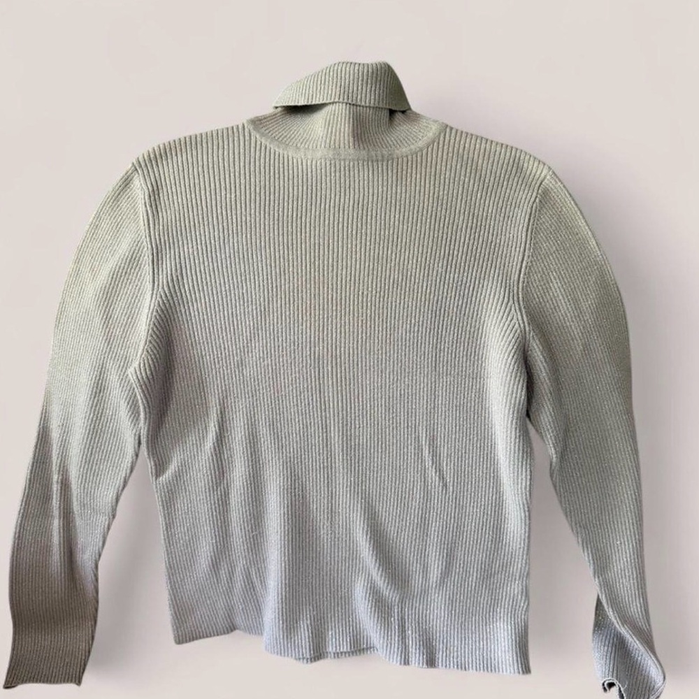 Silver Metallic Ribbed Turtleneck Sweater